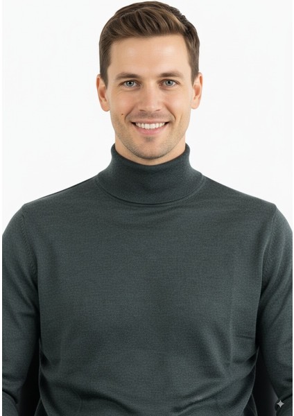 Erkek Uzun Kollu Tam Boğazlı Yaka Klasik Model Rahat Kesim Tam Kalıp Yünlü Dokuma Kazak indirimleri