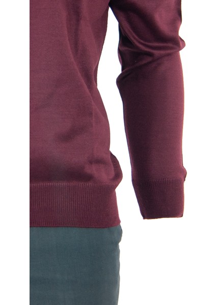 Erkek Uzun Kollu Tam Boğazlı Yaka Klasik Model Rahat Kesim Tam Kalıp Yünlü Dokuma Kazak