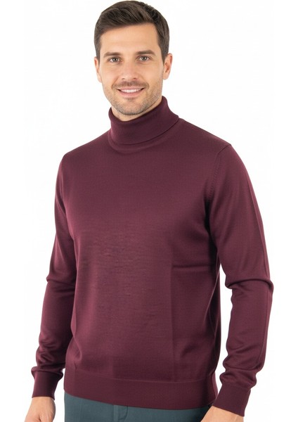 Erkek Kışlık Düz Renk Rahat Kesim Tam Balıkçı Yaka Ince Yünlü Kazak