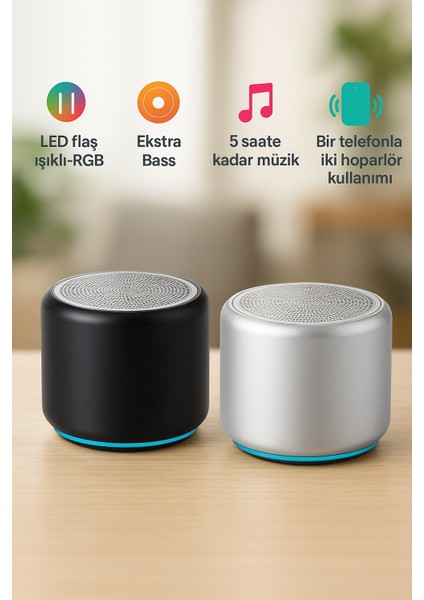 Samsung Galaxy S23 Uyumlu Bluetooth Hoparlör Ekstra Bass, LED Işıklı, Taşınabilir Mini Hoparlör modelleri