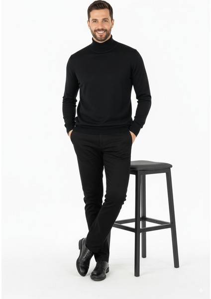 Erkek Kazak Balıkçı Yaka Yün Tarzı Dokuma Klasik Model Tam Kalıp