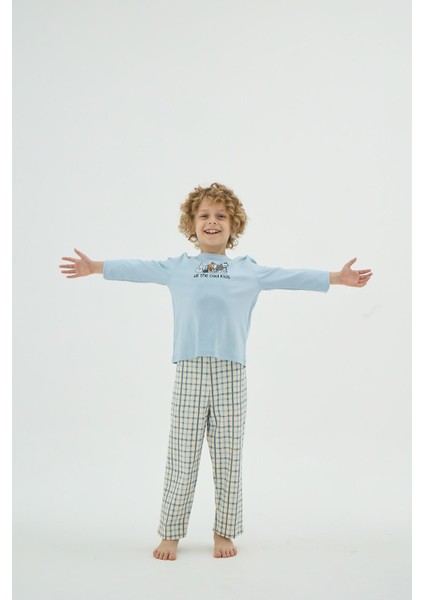 Erkek Çocuk Desenli Uzun Kollu Ekose Alt Pijama Takımı C4T1N98 modelleri
