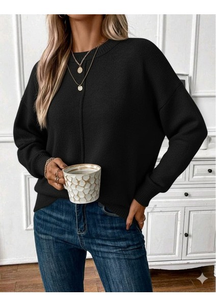 Bisiklet Yaka Uzun Kollu Salaş Model Dokuma Detaylı Triko Kazak modelleri