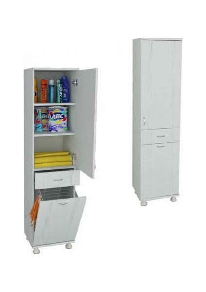 Lake Çok Amaçlı Banyo Boy Dolabı Çamaşır Sepetli