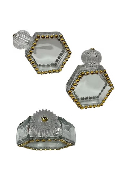 50 ml Taşlı Altıgen Cam Kolonya Şişesi 10'lu – Lüks Dekoratif Şişe fiyatları