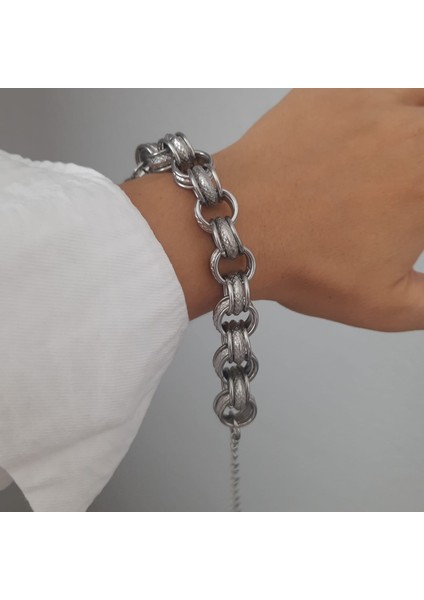 Çelik Bileklik Gümüş Renk Kalın Zincir