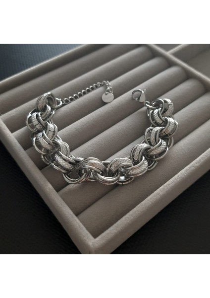 Çelik Bileklik Gümüş Renk Kalın Zincir modelleri
