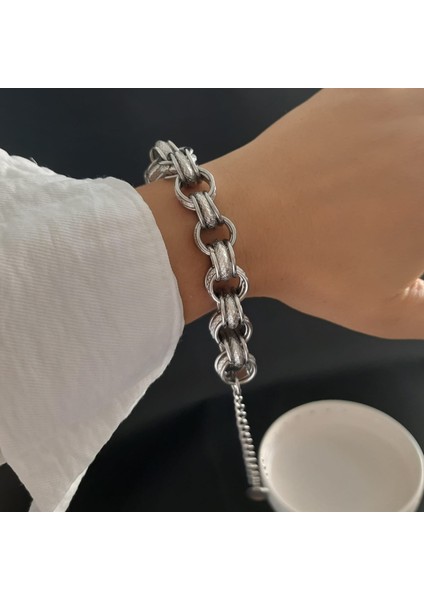Çelik Bileklik Gümüş Renk Kalın Zincir indirimleri