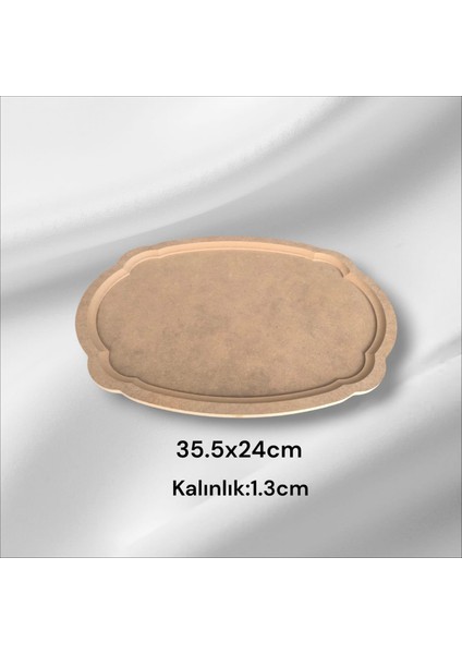 Ahşap Boyanabilir Oval Dalgalı Orta Boy Nişan Tepsisi-Sunumluk