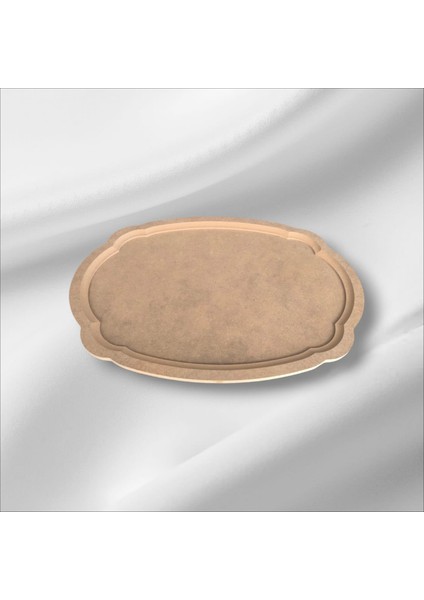 Ahşap Boyanabilir Oval Dalgalı Orta Boy Nişan Tepsisi-Sunumluk fırsatları