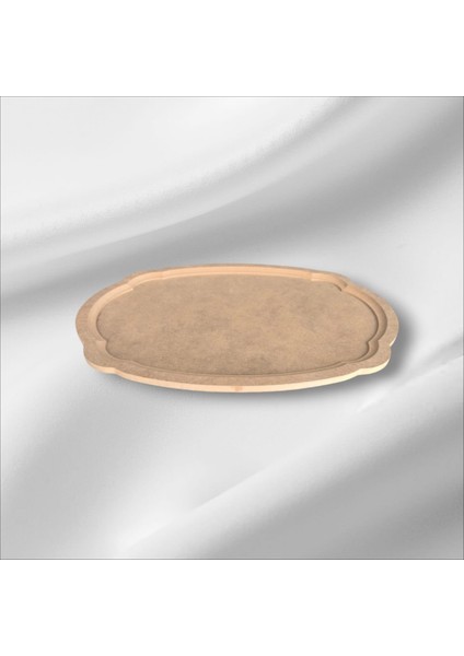 Ahşap Boyanabilir Oval Dalgalı Orta Boy Nişan Tepsisi-Sunumluk