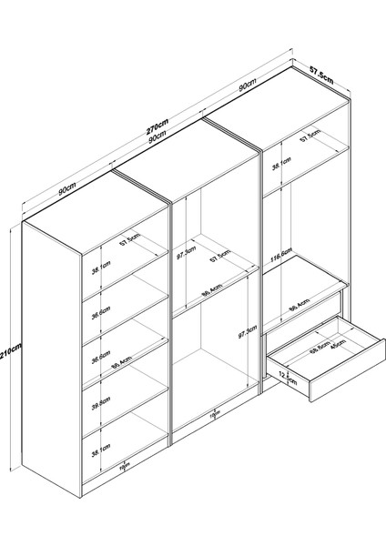 BA158 Geniş Gardırop Elbise Dolabı 6 Kapaklı 2 Çekmeceli 6 Raflı 3 Askılı Modüler Dolap Beyaz fiyatları