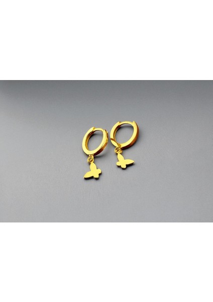 Sallantılı Kelebek Küpe 925 Ayar Gümüş 18 Ayar Altın Kaplama Kadife Kutulu