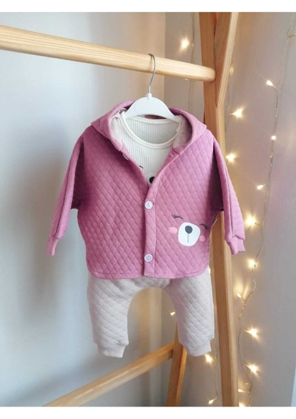 Pançolu Kız Bebek 3 Lü %100 Pamuk Kapitone Takım Mürdüm