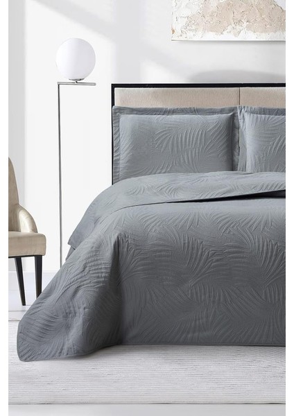 Prag Elyaf Dolgulu Çift Kişilik 240X260 cm Yatak Örtüsü Antrasit