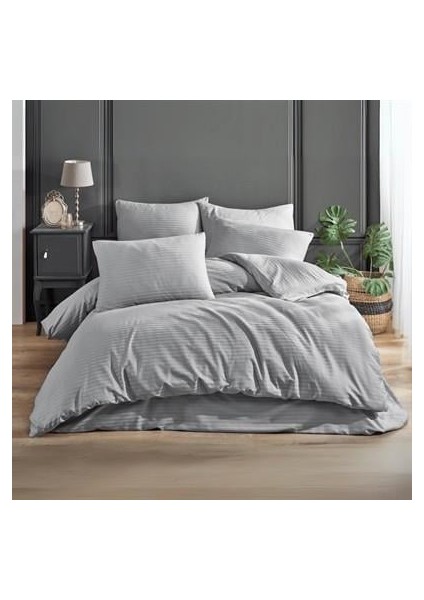 Gri Pamuk Saten Nevresim Tek Kişilik