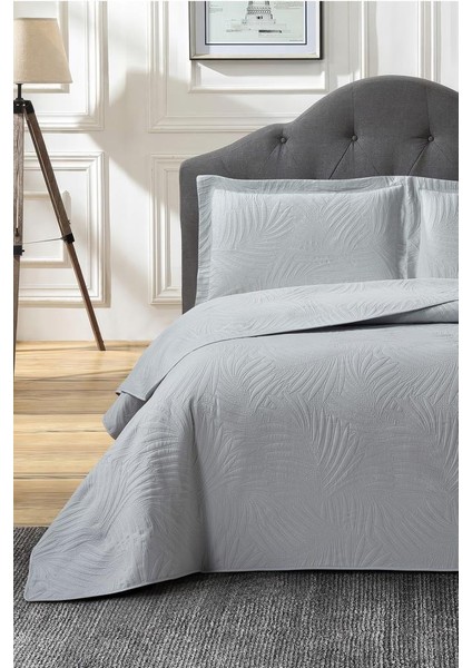 Prag Elyaf Dolgulu Çift Kişilik 240X260 cm Yatak Örtüsü Gri