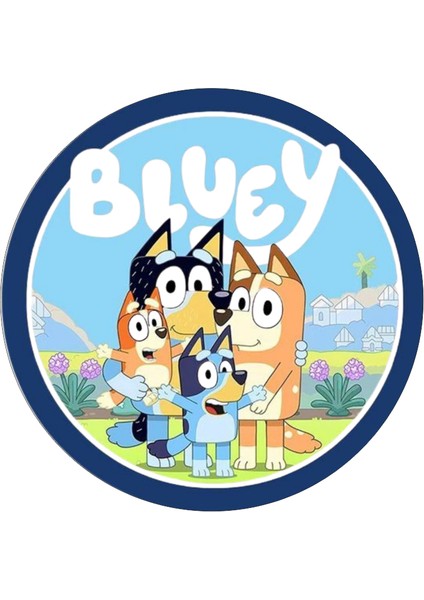Yenilebilir Yuvarlak Pasta Resim Baskısı 20 cm Şekerli Kağıt Bluey Temalı 01