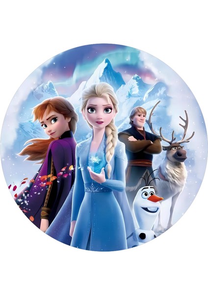 Yenilebilir Yuvarlak Pasta Resim Baskısı 20 cm Şekerli Kağıt Frozen Temalı 19