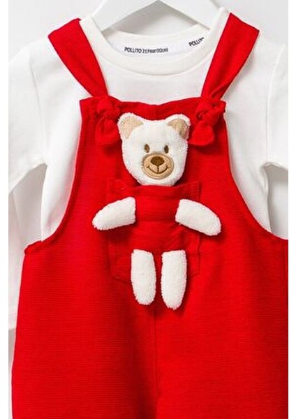 Unisex Lacivert Teddy Oyuncaklı 2'li Grafik Desenli Uzun Kol Salopet Tulum
