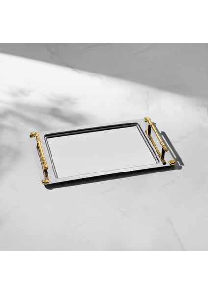 Paris Altın Saten 2'li Çelik Tepsi Seti