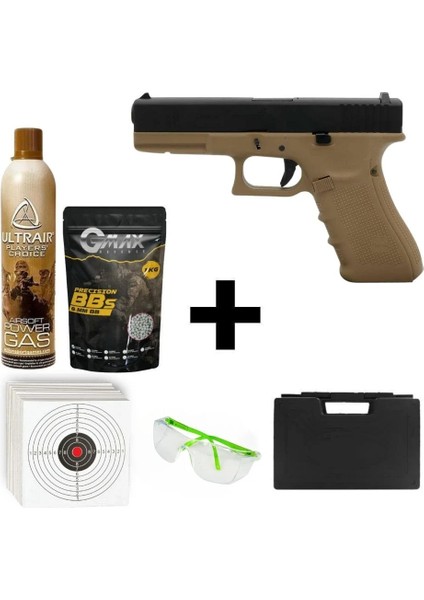 Glock 17 Gen4 Tan + Green Gas + 1 kg Bb + Taşıma Çantası + Atış Gözlüğü