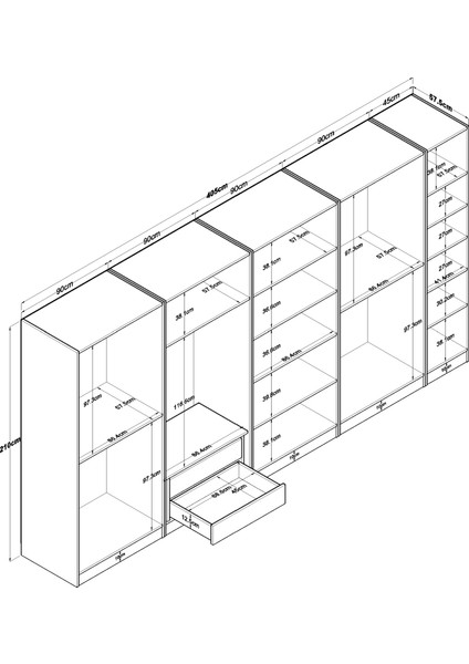 BA154 Geniş Gardırop Elbise Dolabı 9 Kapaklı 2 Çekmeceli 14 Raflı 5 Askılı Modüler Dolap Beyaz fiyatları