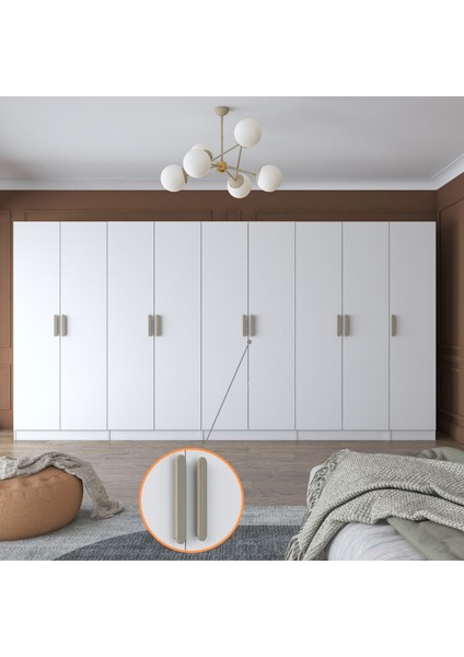 BA154 Geniş Gardırop Elbise Dolabı 9 Kapaklı 2 Çekmeceli 14 Raflı 5 Askılı Modüler Dolap Beyaz modelleri