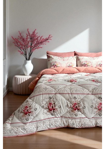 Çift Kişilik 4 Yastık Kılıflı Çift Taraflı Desenli Uyku Seti-Kanaviçe Pudra modelleri