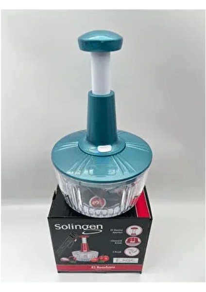 3 Bıçaklı Paslanmaz Çelik Basmalı El Rondosu Bas Kes Manuel Sebze Meyve Doğrayıcı Mavi Renk