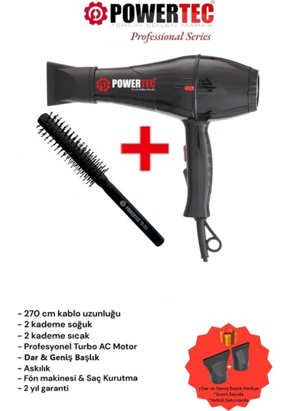 Tr-701 Profesyonel Fön Makinesi + Profesyonel Berber Fön Fırçası