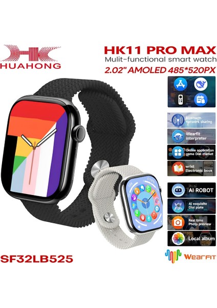 HK11 Pro Max Orıjınal Yeni Seri Güçlu Batarya Amoled Ekran Akıllı Saat Çift Kordonlu