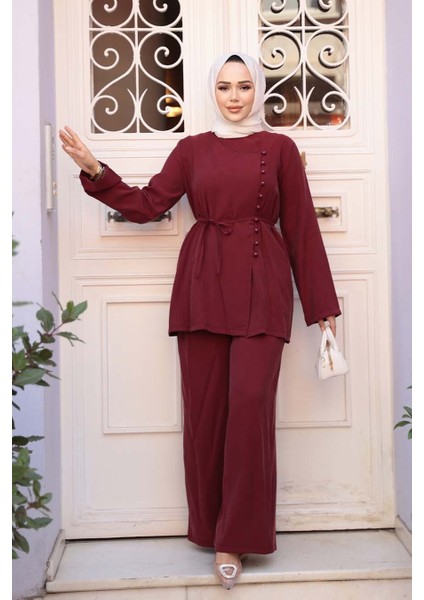 Düğmeli Bordo Tesettür Ikili Takım 30431BR modelleri