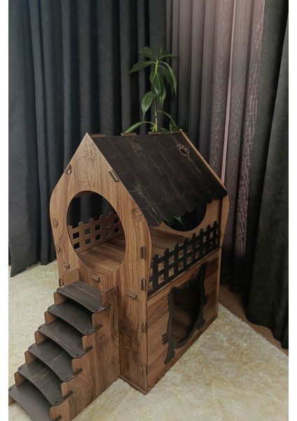 3xl Kedi Evi – Kahverengi, Iki Katlı, Merdivenli, Mdf, 91×92×52 cm fiyatları