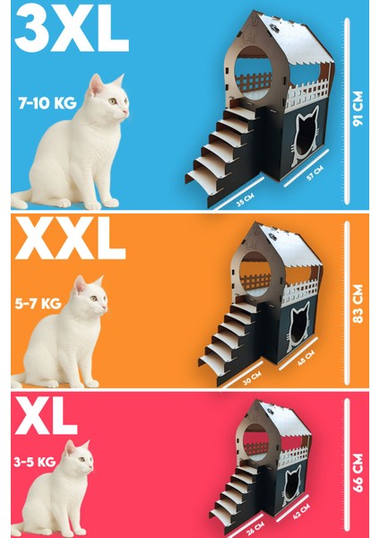 3xl Kedi Evi – Kahverengi, Iki Katlı, Merdivenli, Mdf, 91×92×52 cm