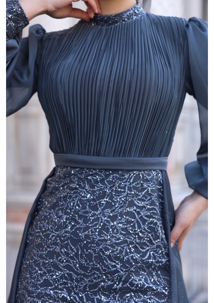 Lavanta Şifon Detaylı Gliten Kumaş Şık Tesettür Abiye modelleri