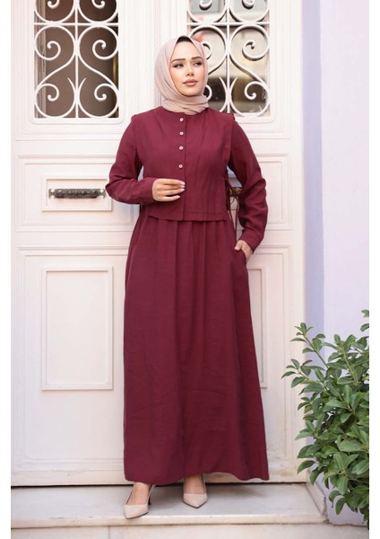 Süveter Detaylı Koyu Bordo Tesettür Elbise 7705KBR modelleri