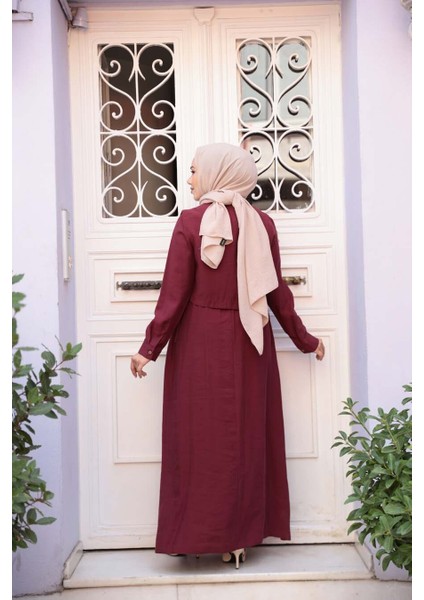 Süveter Detaylı Koyu Bordo Tesettür Elbise 7705KBR fırsatları