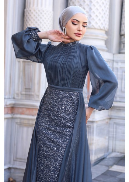 Lavanta Şifon Detaylı Gliten Kumaş Şık Tesettür Abiye indirimleri