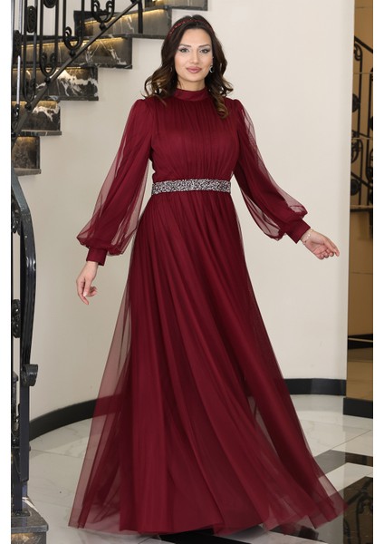 Alia Şık Taş Detaylı Büyük Beden Tesettür Abiye - Alya