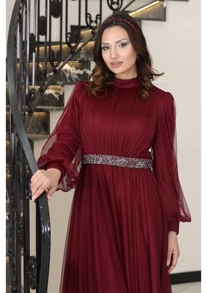 Alia Şık Taş Detaylı Büyük Beden Tesettür Abiye - Alya modelleri