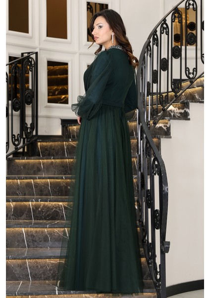 Senna Taş Detaylı Büyük Beden Şık Tesettür Abiye