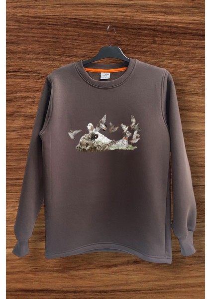 Hunting Avcılık English Setter ve Keklikler Baskılı Regular Fit Bisiklet Yaka Sweatshirt