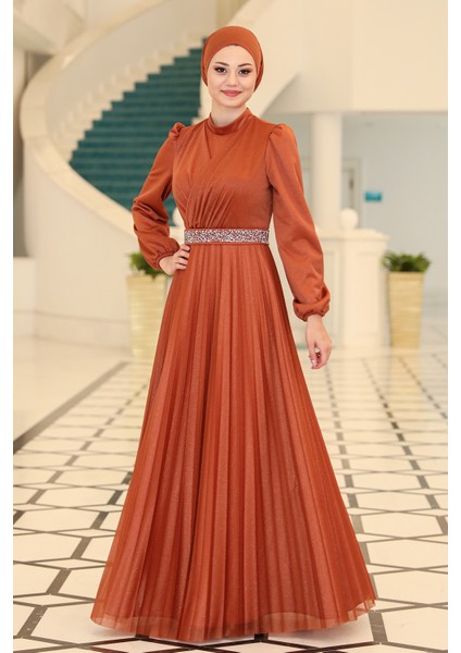 Parıltılı Dila Tesettür Büyük Beden Abiye