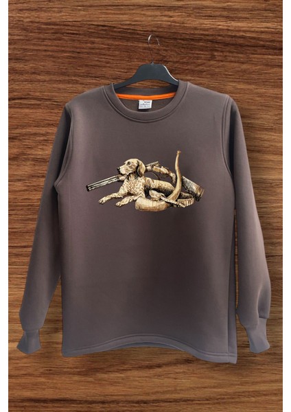 Avcılık Hunting Vahşi Yaşam Av Köpeği Setter Retriever Fişek Baskılı Bisiklet Yaka Sweatshirt