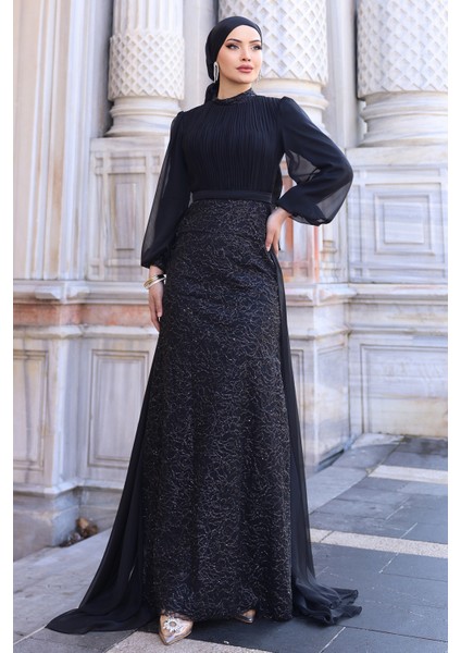 Lavanta Şifon Detaylı Gliten Kumaş Şık Tesettür Abiye modelleri