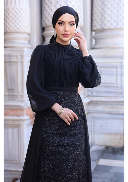 Lavanta Şifon Detaylı Gliten Kumaş Şık Tesettür Abiye