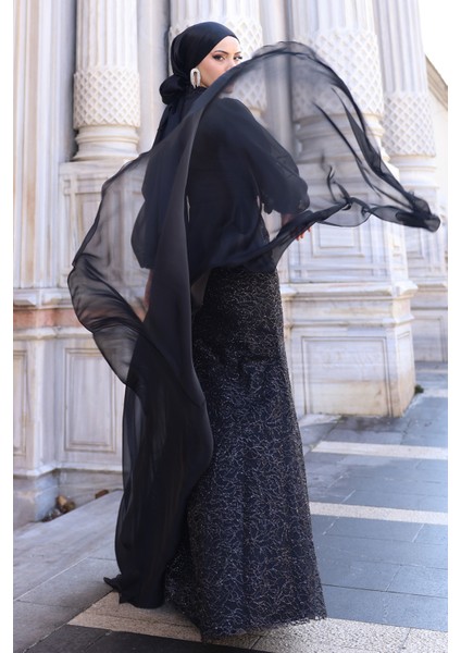 Lavanta Şifon Detaylı Gliten Kumaş Şık Tesettür Abiye