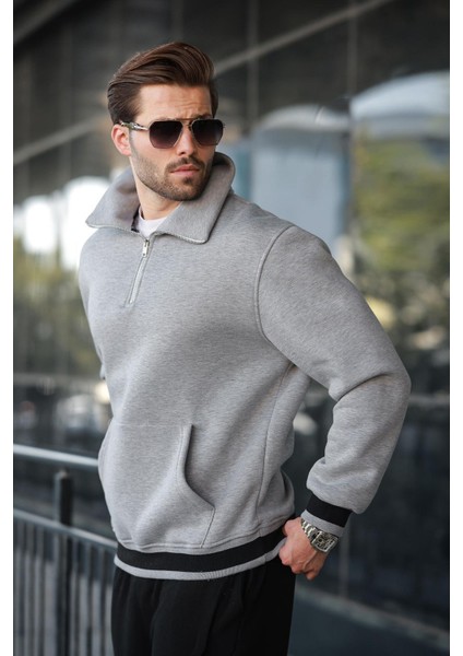 Grimelanj Fermuarlı Dik Yaka Kanguru Cep Erkek Sweatshirt E7159 fiyatları