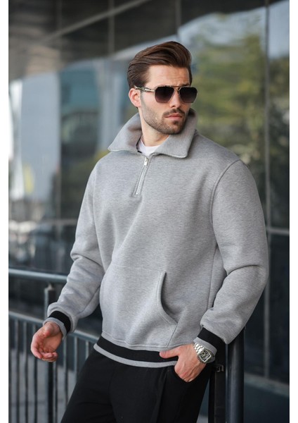 Grimelanj Fermuarlı Dik Yaka Kanguru Cep Erkek Sweatshirt E7159 modelleri